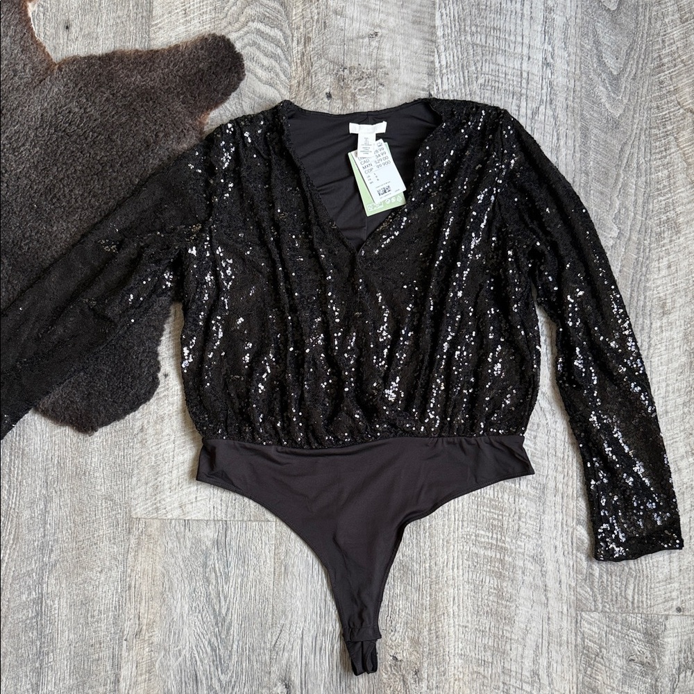 H&M Black Sequin Bodysuit